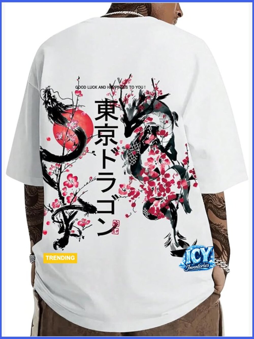 Men's Japanese Letter Graphic Tee Oversized Short Sleeve T-Shirt